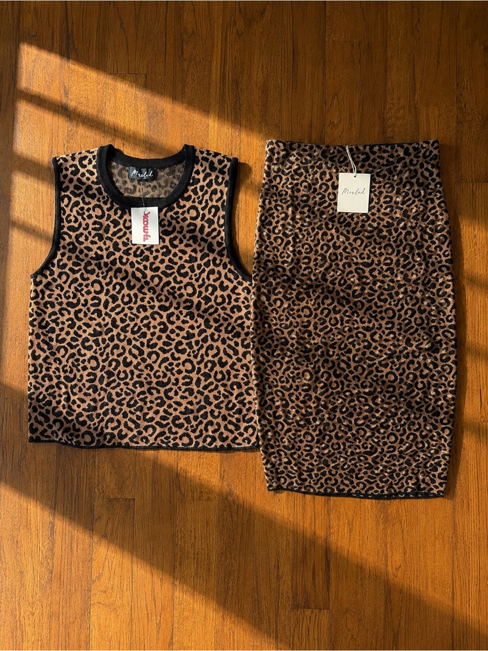 Marled Leopard-Print Tank Top With Matching Skirt Sz M NWT